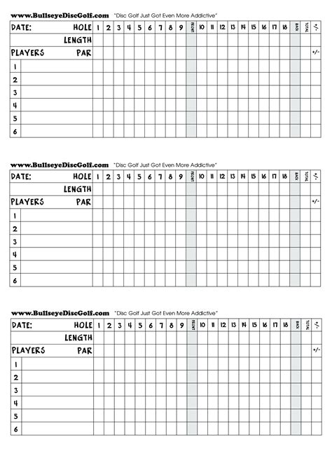Golf Score Cards Printable