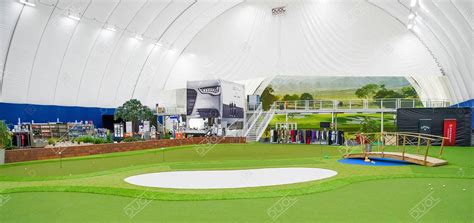 Golf dome. The indoor golf driving range at the Dome Sports Center in Schoolcraft, Michigan, is open all winter and is ready to help you beat the winter blues! As a golf enthusiast, this is a great way to have fun with your friends and keep your game sharp year round. The driving range features: 31 tee stations on 2 levels 
