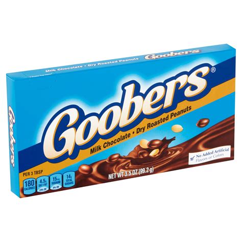 Goobers candy. Personalized health review for Goobers Candy: 210 calories, nutrition grade (C minus), problematic ingredients, and more. Learn the good & bad for 250000+ ... 