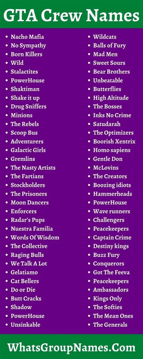 4th Angels. Generate a crew or gang name for GTA. Crew name generator gives thousands of names for Grand Theft Auto. Try it free and start your new crew today!. 