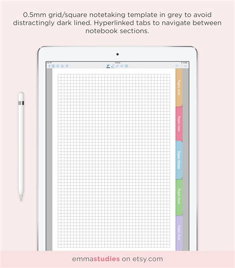 GoodNotes 5 Subject Student Notebook Template Grid Square Student