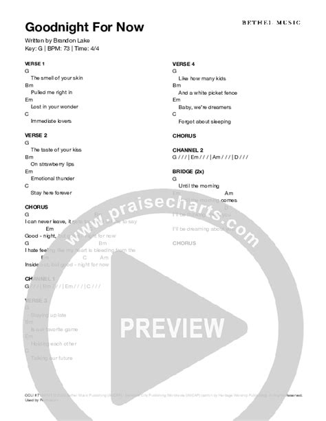 Goodnight For Now Chords PDF (Brandon Lake) - PraiseCharts