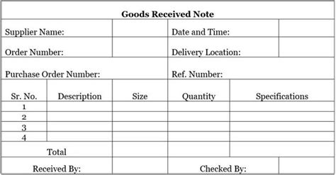 Goods Received Note Goods Receipt Note GRN Format