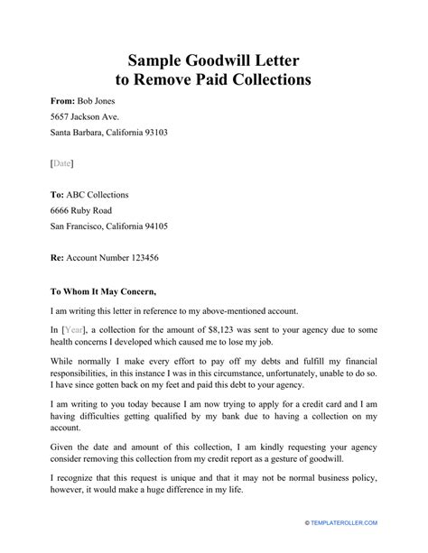 Goodwill Removal Letter Template