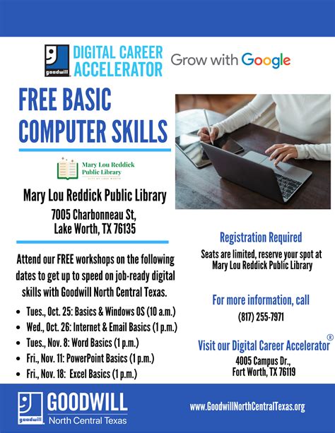 Goodwill free computer classes.  These online courses, powered by Google...
