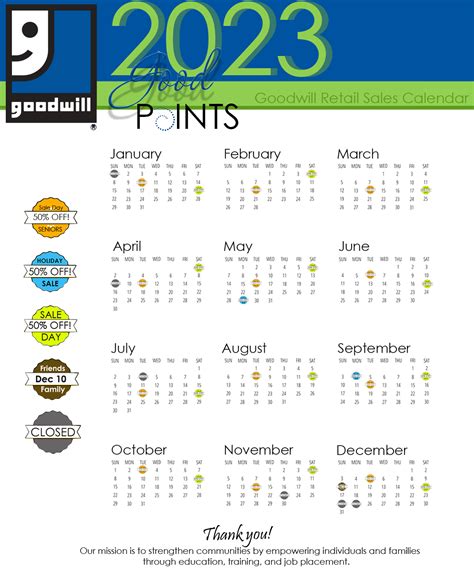 Michiana Goodwill 2023 Sales Calendar. Students and teacher