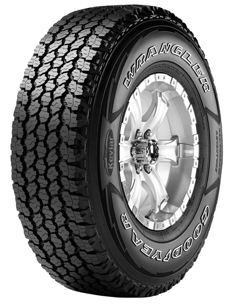 The Goodyear Wrangler All-Terrain Adventure is our most versatile 4WD tyre with the toughness of DuPont Kevlar to go off road at a moment's notice. The tyre also features outstanding traction and handling in wet conditions, whilst providing a longer tread life resulting in improved mileage and value for money. ...