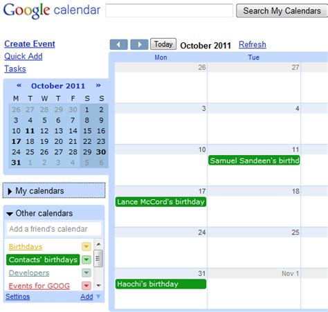 Google Calendar Birthdays