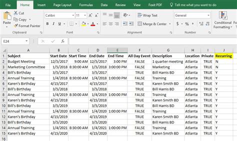 Google Calendar Import Excel Template