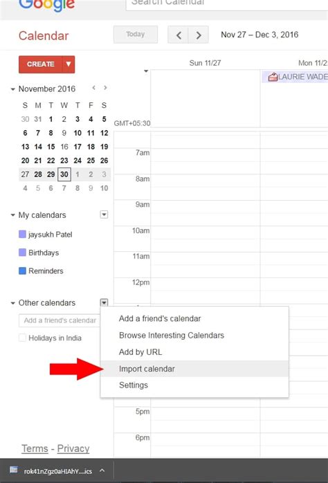 Google Calendar Import Ica