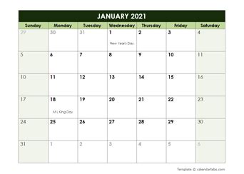 Google Docs Calendar Template 2021