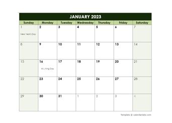 Google Docs Calendar Template 2023