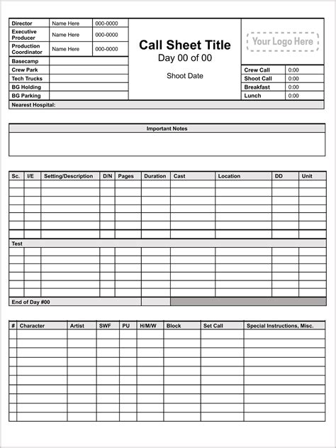 Google Docs Call Sheet Template