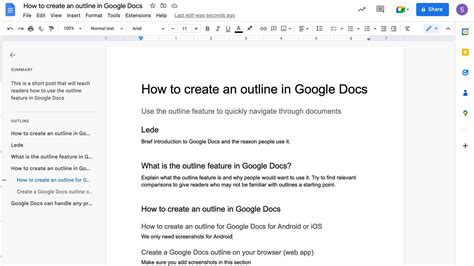 Google Docs How to create an outline