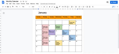 Google Docs Monthly Calendar Template Customize and Print
