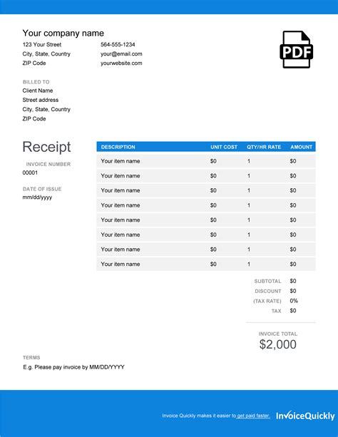 Google Docs Receipt Template Free Download Edit and send