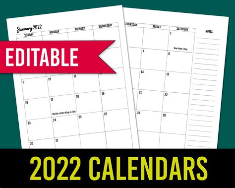 Google Drive Calendar Template 2022