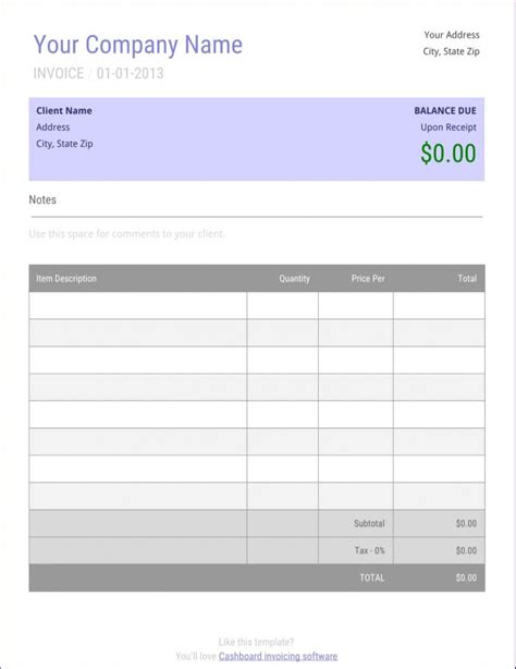Google Drive Invoice Template Addictionary