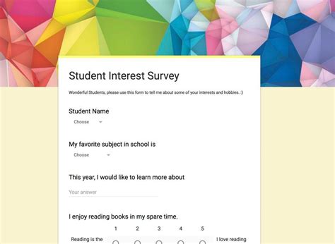 Google Forms in the Classroom Student interest survey, Student survey