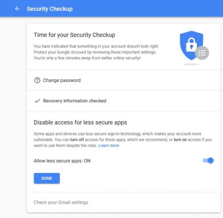 Google Less Secure Apps Outlook