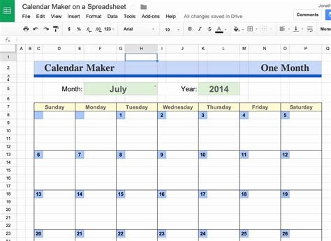 Google Sheets Blank Calendar Template Example Calendar Printable