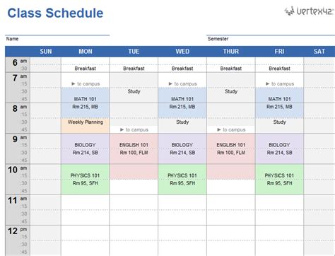 Google Sheets Class Schedule Template