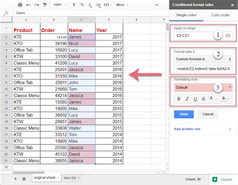 Google Sheets Conditional Formatting One Cell Based on Another Cell