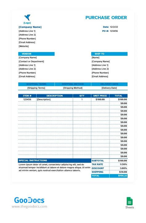 Google Sheets Purchase Order Generator Using Purchase Order Template