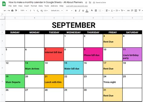 Google Sheets Template Calendar