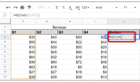 Google Spreadsheets MEDIAN Function