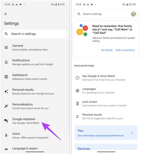 Google assistant settings turn on.  It can help users perform a wide G...