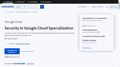 Google career courses.  Security in Google Cloud – Specialization Course F...