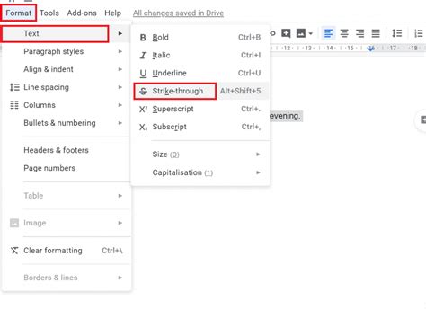 Google docs strikethrough shortcut