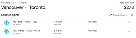 Google flights vancouver to toronto. In the last 72 hours, the best return deals on flights connecting Vancouver to Toronto Pearson Airport were found on Flair Airlines (C$ 131) and Lynx Air (C$ 143). Lynx Air proposed the cheapest one-way flight at C$ 57. 