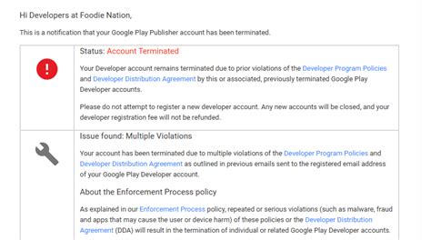 Google play developer account terminated.  Subscribe for the latest produ...