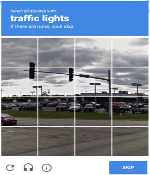 Google recaptcha v2.  "Click all squares with a traffic light.  For ...