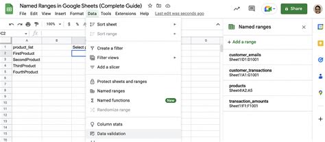 Google sheet named range in data validation YouTube