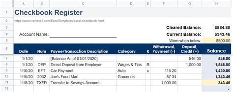 Google sheets checkbook register free.  Check Register Template Google Sheets View ou...