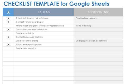 Google sheets checklist template.  Download printable blanks and increase productivity.  Here ...