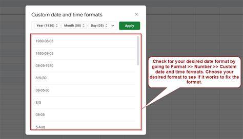 Google sheets date format not working.  See this message for an explanation of how date and...