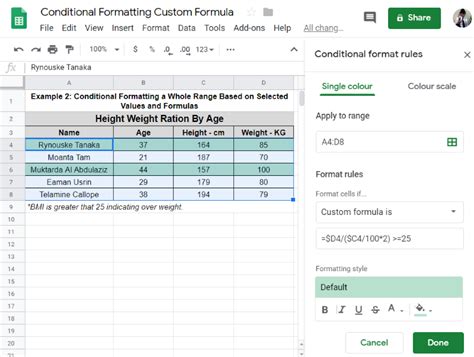 Google sheets formulas.  This technique, known as conditional formatting, allows you ...