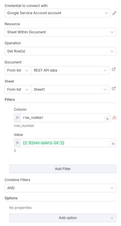 Google sheets rest api.  We are looking for an experienced n8n workflo...
