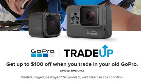 Gopro trade in. Upgrade to a brand new camera in 3 easy steps: Fill out the form below. Check your email for a off discount code. Add HERO12 Black to your cart on GoPro.com and use your code at checkout. Get exclusive offers and updates. Upgrade your adventure with the GoPro Trade Up Program! Swap your old camera for a discount on the latest model. 