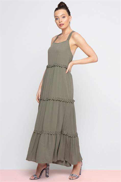 Gorgeous Khaki Tiered Maxi Dress - All Dresses Red Dress