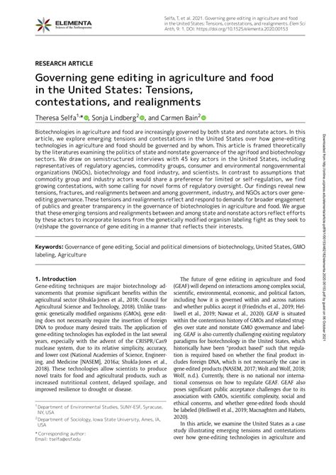 Governing gene editing in agriculture and food in the United ...