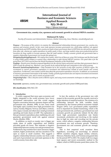 Government Size, Country Size, Openness and Economic …
