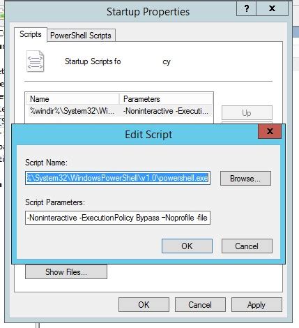 Gpo startup powershell script not running.  Requires that all scripts and confi...