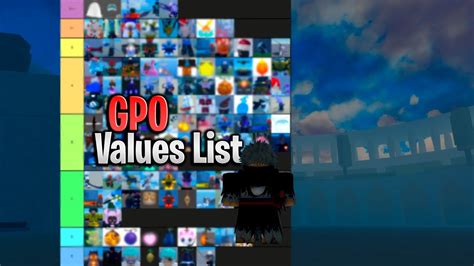 Gpo trading tier list update 7. 1. Edit the label text in each row. 2. Drag the images into the order you would like. 3. Click 'Save/Download' and add a title and description. 4. Share your Tier List. Grand Piece Online update 8 devil fruits. 