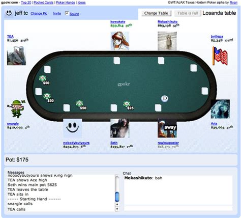 Gpokr. Welcome to GPokr, a free texas holdem poker game. A fun, free, easy way for playing texas hold 'em online. CenterNetworks.com. If you liked Battleship in Ajax, you'll love this. TechCrunch.com. One of the most highly Addictive and free online games. ConnectedInternet.co.uk. Forum. Overview: Advisor Blog: Discussion: Reviews: … 