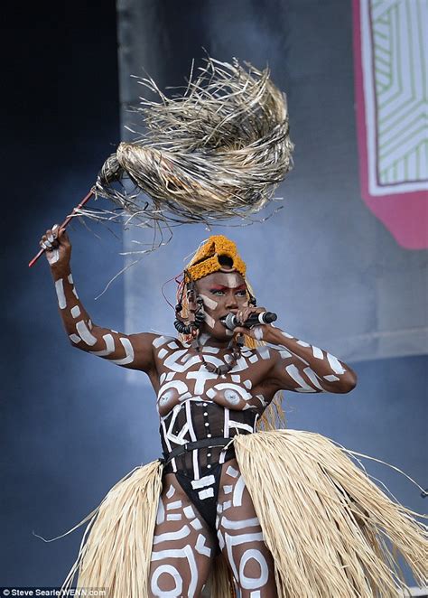 Grace jones nude. Grace completed her signature hula-hooping performance to Slave To The Rhythm wearing nothing but body paint and a corset, leaving her boobs and bum exposed. The revellers … 